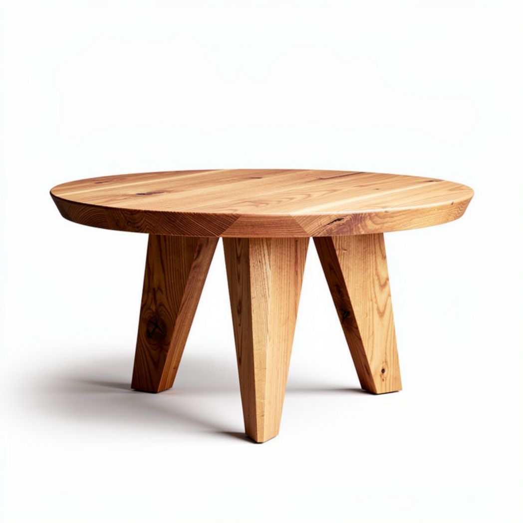 Houten ronde salontafel met een diameter van 80 cm en een hoogte van 45 cm