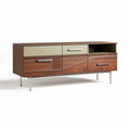 Dressoir van hout met lades en open vakken in bruin en groen 150 x 40 x 60cm