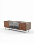 Eiken houten tv-meubel met glazen deuren en metalen poten 150 x 40 x 50cm