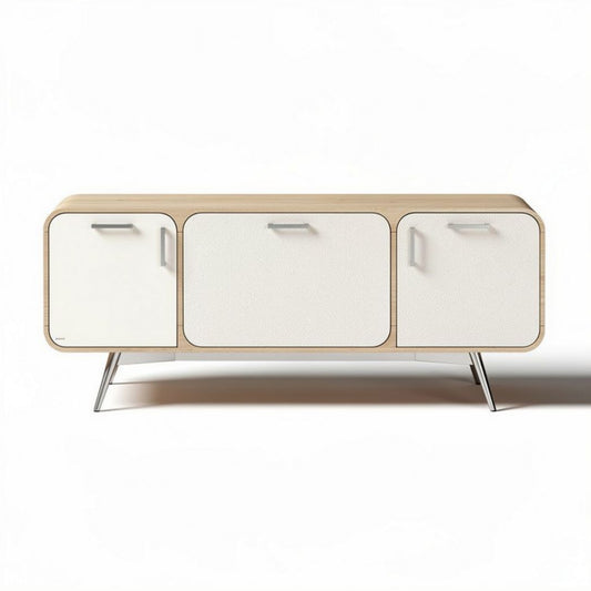 Eiken tv-meubel met drie deuren en metalen poten 120 x 45 x 50cm