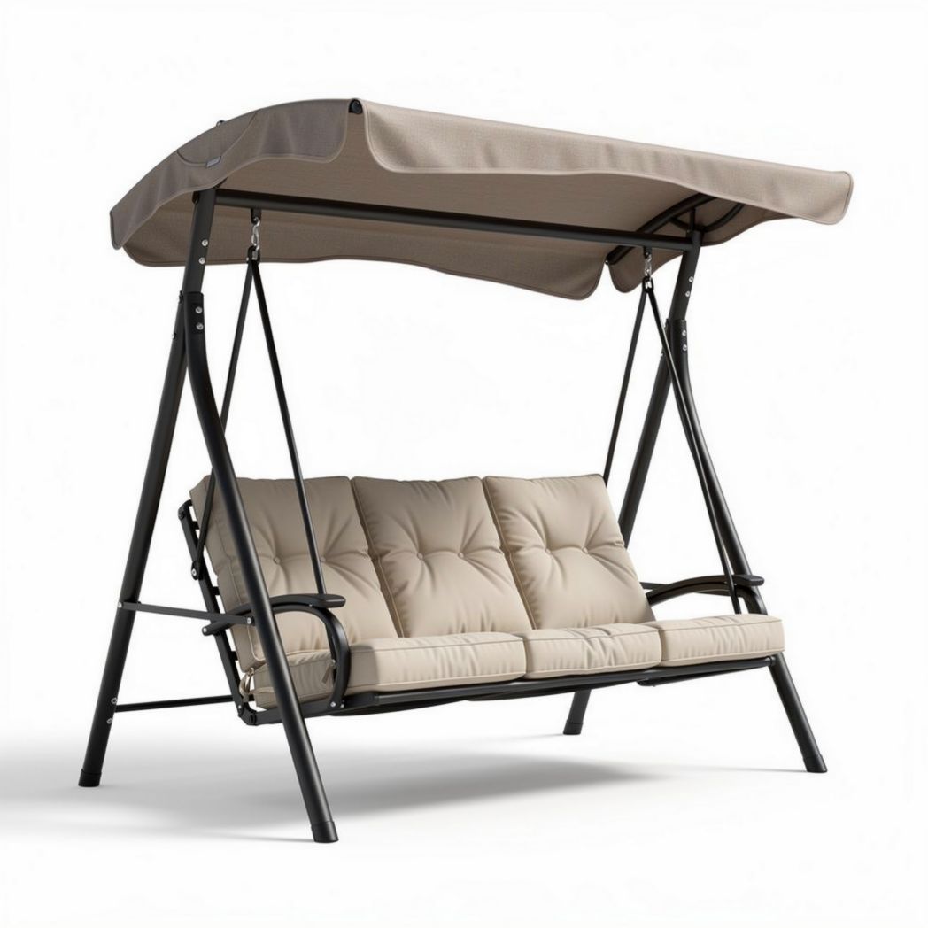 Tuin schommelbank met zonnescherm voor drie personen beige 200 x 120 x 160cm