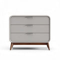 Grijze lade kast met drie lades en houten poten 60 x 40 x 45cm