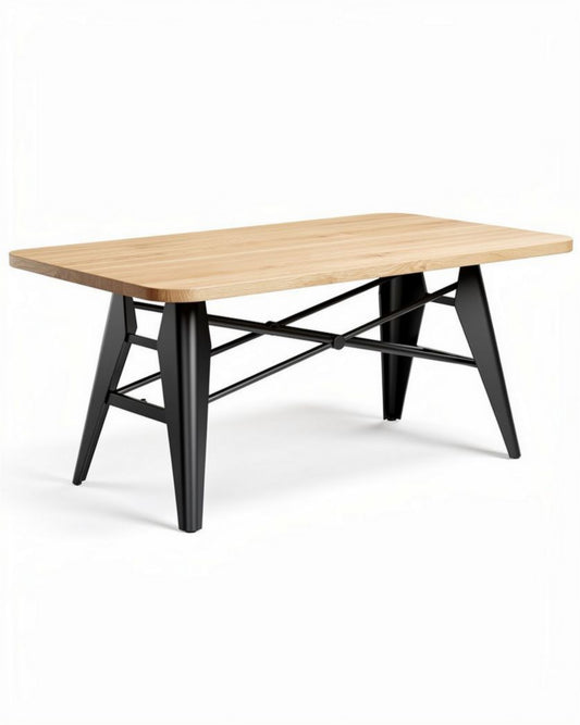 Eetkamertafel van bamboe met metalen onderstel 150 x 75 x 75cm