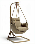 hangstoel met stoffen zitting en metalen frame in olijfkleur 80 x 60 x 110cm