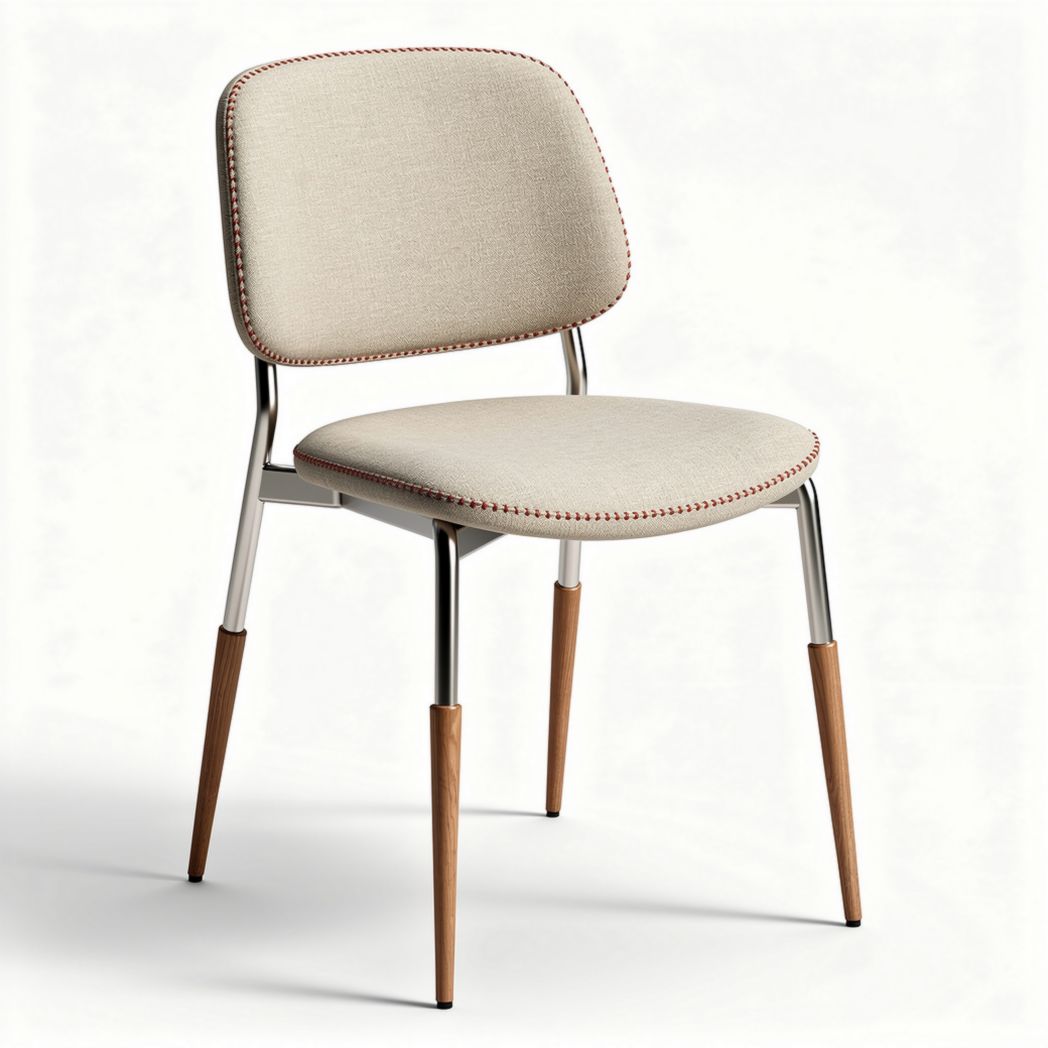 Stapelbare eetstoel van fabric en metaal met houten poten beige 53 x 47 x 81cm