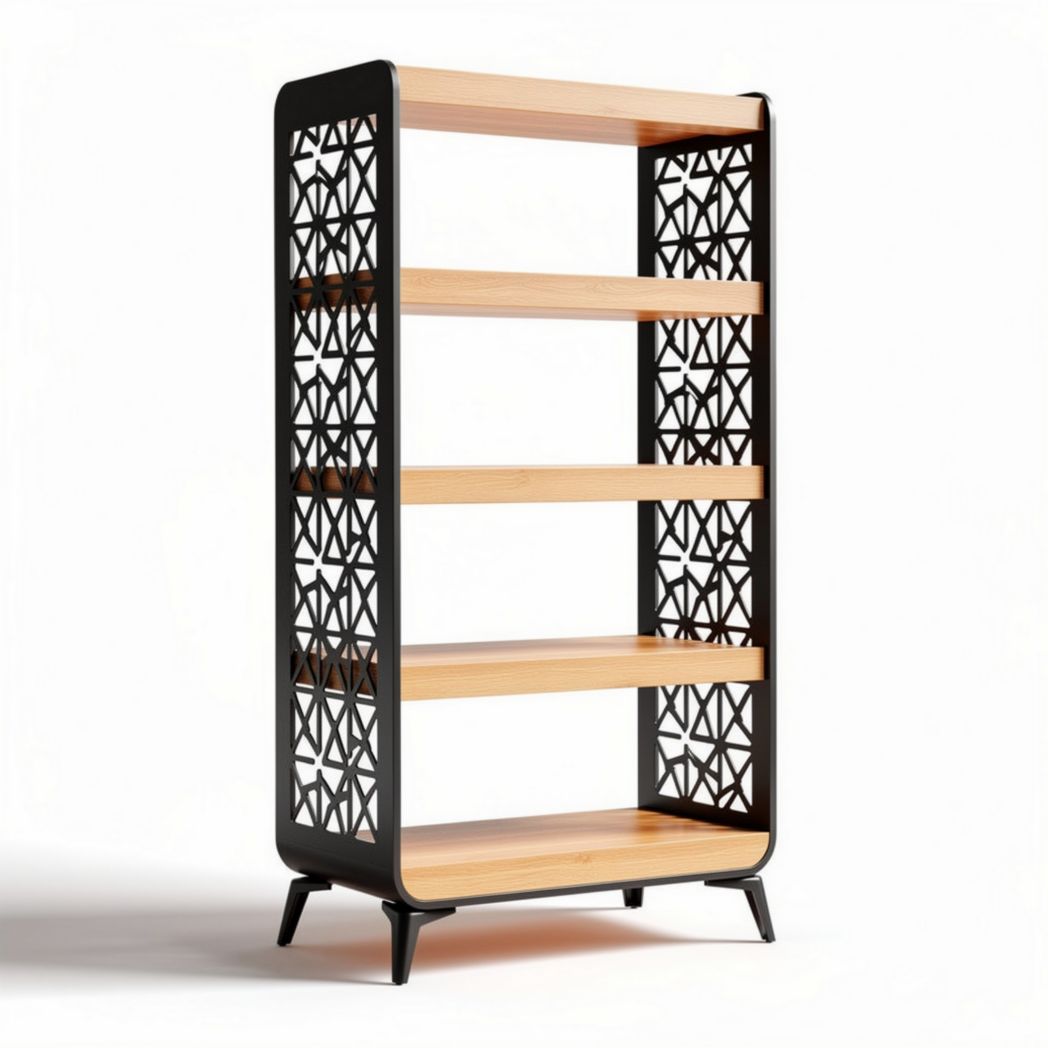 Open kast met houten planken en metalen frame in zwart afmeting 80 x 40 x 150cm