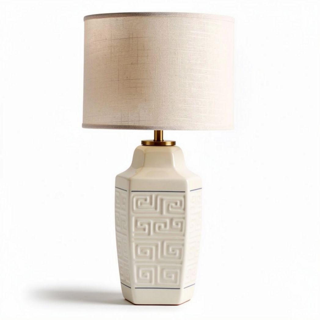 Tafellamp van keramiek met beige lampenkap 30 x 30 x 60cm